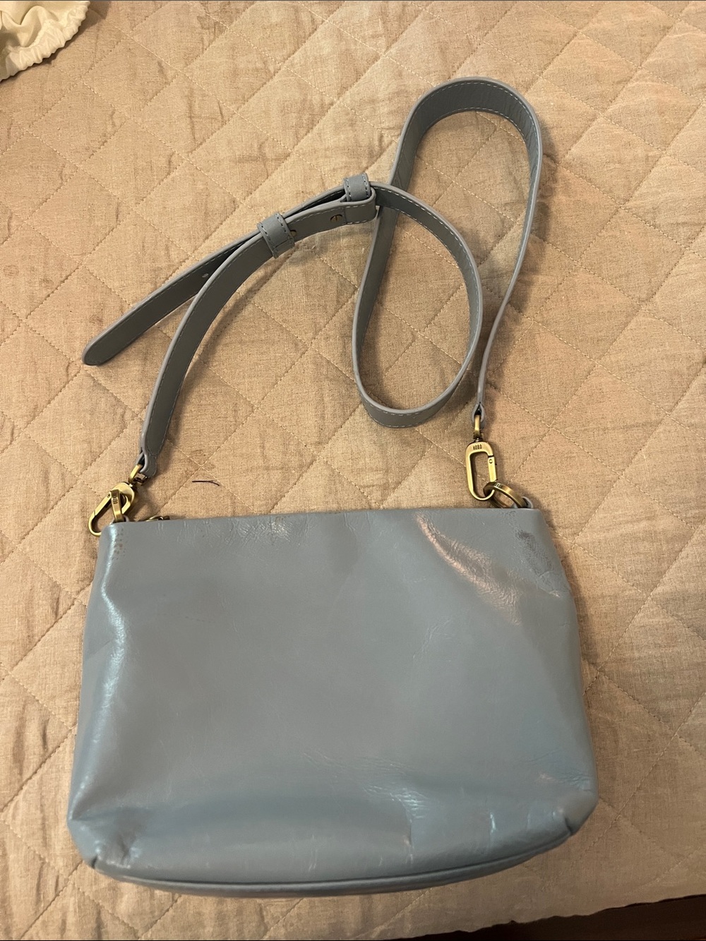 HOBO Light Blue Leather Crossbody with Gold Hardware